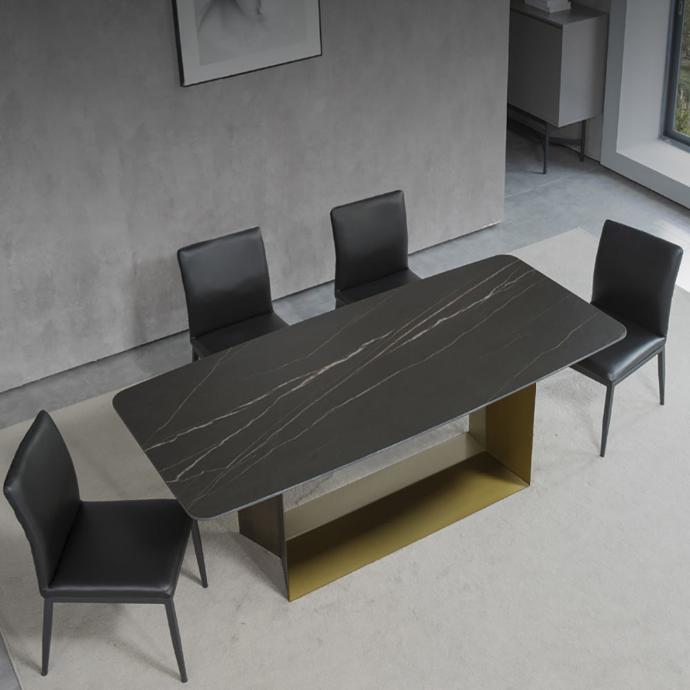 79" Modern Rectangle Stone Dining Table in Antique Brass
