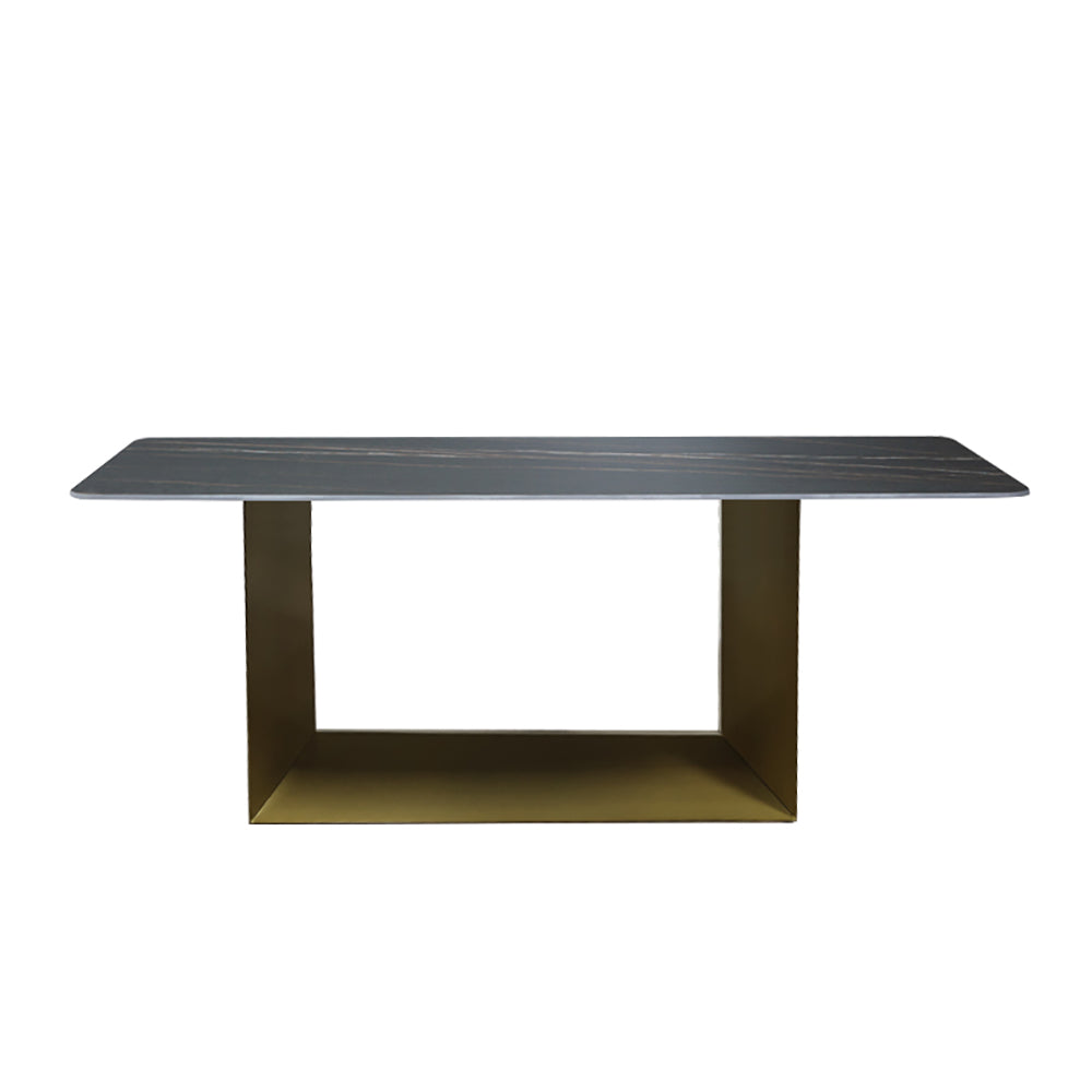 79" Modern Rectangle Stone Dining Table in Antique Brass