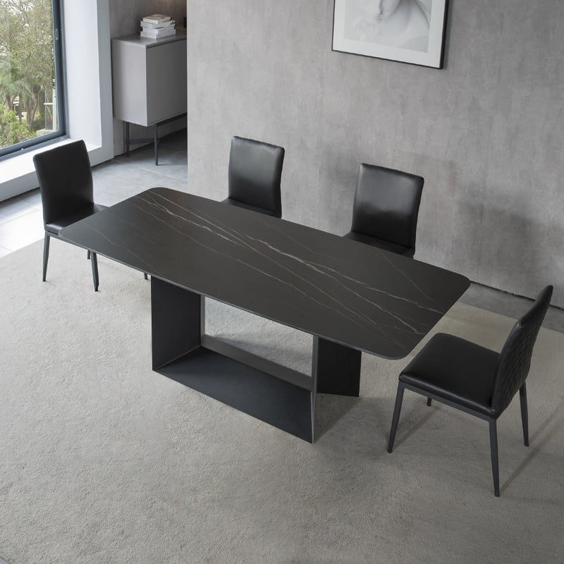 79" Modern Rectangle Stone Dining Table in Antique Brass