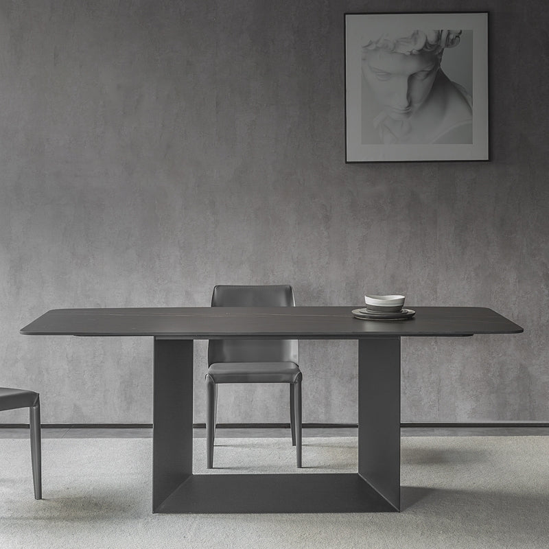 79" Modern Rectangle Stone Dining Table in Antique Brass