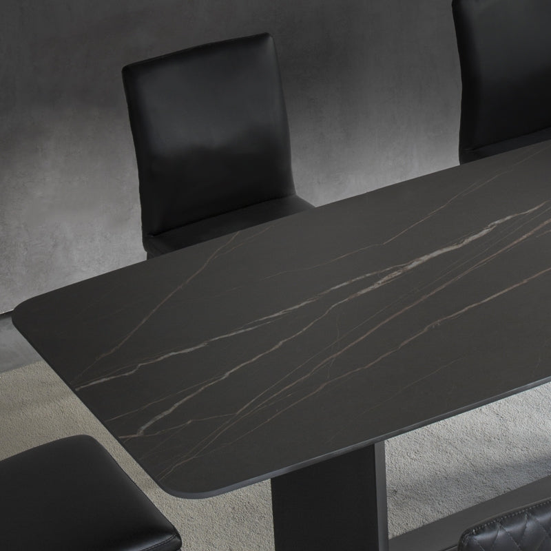 79" Modern Rectangle Stone Dining Table in Antique Brass