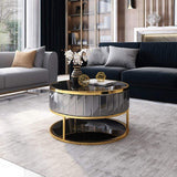 Modern Round Gold & Gray Nesting Coffee Table with Shelf Tempered Glass Top 2 Piece Set-Richsoul-Coffee Tables,Furniture,Living Room Furniture