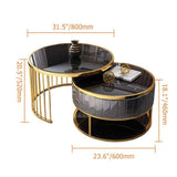 Modern Round Gold & Gray Nesting Coffee Table with Shelf Tempered Glass Top 2 Piece Set-Richsoul-Coffee Tables,Furniture,Living Room Furniture