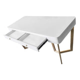 2-Drawers White Office Desk 55" Modern Writing Desk Gold Tripod Base Stainless Steel-Desks,Furniture,Office Furniture