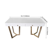 2-Drawers White Office Desk 55" Modern Writing Desk Gold Tripod Base Stainless Steel-Desks,Furniture,Office Furniture