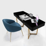 2-Drawers White Office Desk 55" Modern Writing Desk Gold Tripod Base Stainless Steel-Desks,Furniture,Office Furniture