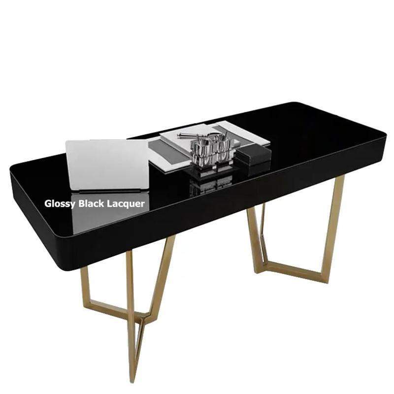 2-Drawers White Office Desk 55" Modern Writing Desk Gold Tripod Base Stainless Steel-Desks,Furniture,Office Furniture
