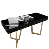 2-Drawers White Office Desk 55" Modern Writing Desk Gold Tripod Base Stainless Steel-Desks,Furniture,Office Furniture