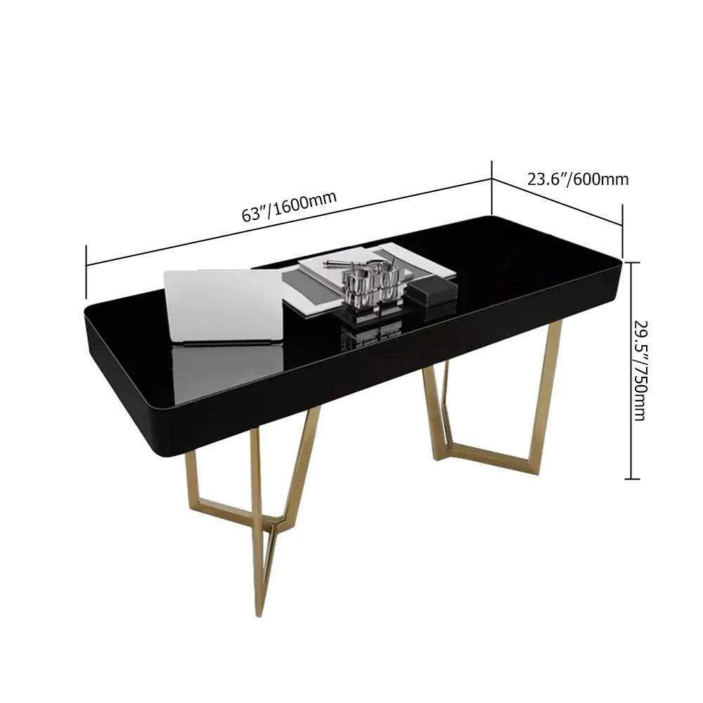 2-Drawers White Office Desk 55" Modern Writing Desk Gold Tripod Base Stainless Steel-Desks,Furniture,Office Furniture