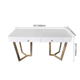 2-Drawers White Office Desk 55" Modern Writing Desk Gold Tripod Base Stainless Steel-Desks,Furniture,Office Furniture