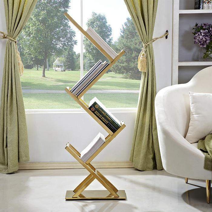 Modern Chrome Space Saving 52 Inch Bookshelf With 4 Tier-Furniture,Magazine Racks,Office Furniture