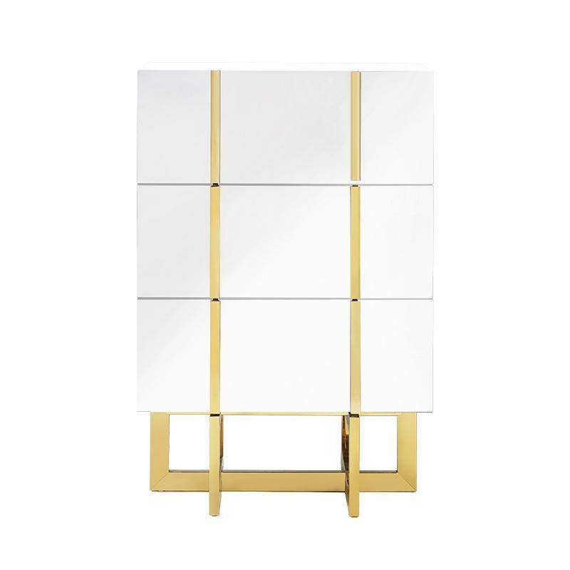 White 3 Drawers Chest Modern Accent Cabinet for Storage Stainless Steel Gold-Richsoul-Cabinets & Chests,Furniture,Living Room Furniture
