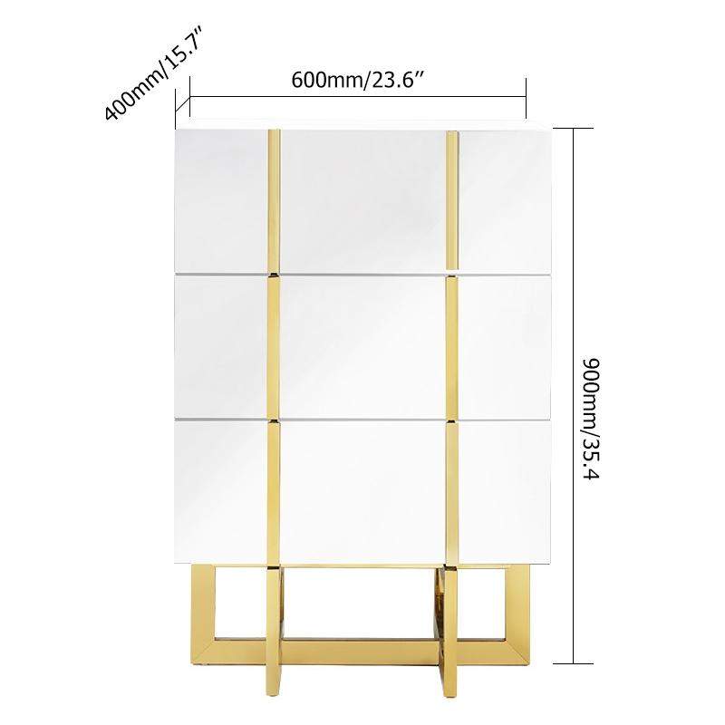 White 3 Drawers Chest Modern Accent Cabinet for Storage Stainless Steel Gold-Richsoul-Cabinets & Chests,Furniture,Living Room Furniture