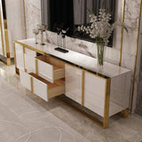 Zack White 78" TV Stand Modern Gold Media Console with 6-Drawer & Glass Top-Richsoul-Furniture,Living Room Furniture,TV Stands