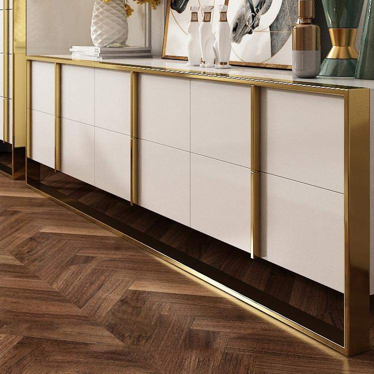 Zack White 78" TV Stand Modern Gold Media Console with 6-Drawer & Glass Top-Richsoul-Furniture,Living Room Furniture,TV Stands