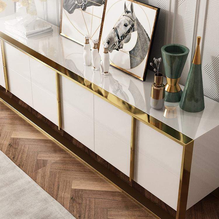 Zack White 78" TV Stand Modern Gold Media Console with 6-Drawer & Glass Top-Richsoul-Furniture,Living Room Furniture,TV Stands