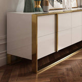Zack White 78" TV Stand Modern Gold Media Console with 6-Drawer & Glass Top-Richsoul-Furniture,Living Room Furniture,TV Stands