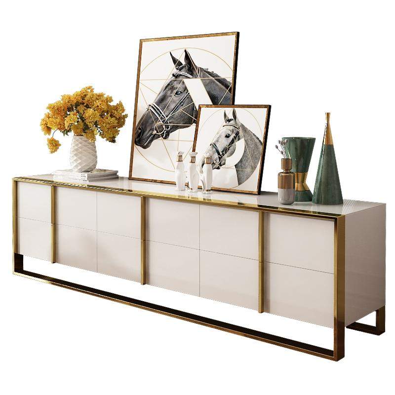 Zack White 78" TV Stand Modern Gold Media Console with 6-Drawer & Glass Top-Richsoul-Furniture,Living Room Furniture,TV Stands