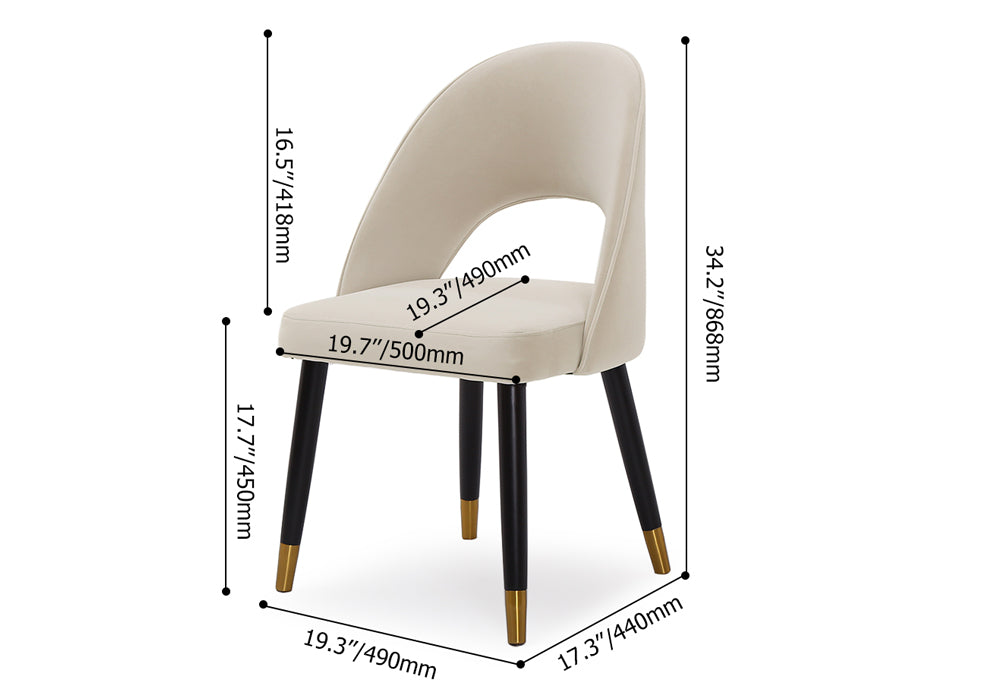 Modern Upholstered Light Gray Dining Chair Velvet Side Chairs Set of 2