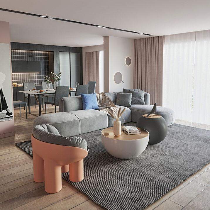104.3'' L-Shaped Sectional Corner Modern Modular Sofa with Pillows in Gray-Richsoul-Furniture,Living Room Furniture,Sectionals