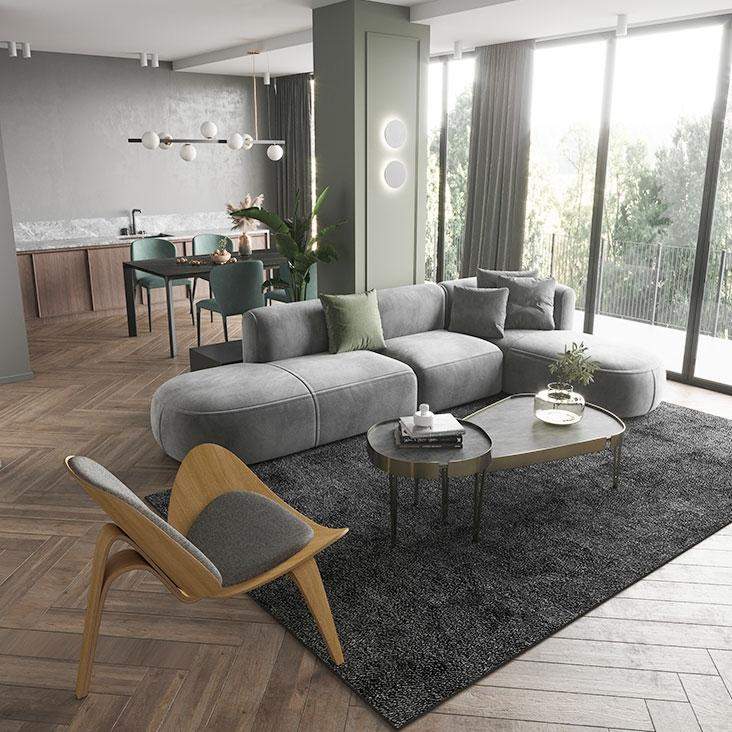 104.3'' L-Shaped Sectional Corner Modern Modular Sofa with Pillows in Gray-Richsoul-Furniture,Living Room Furniture,Sectionals