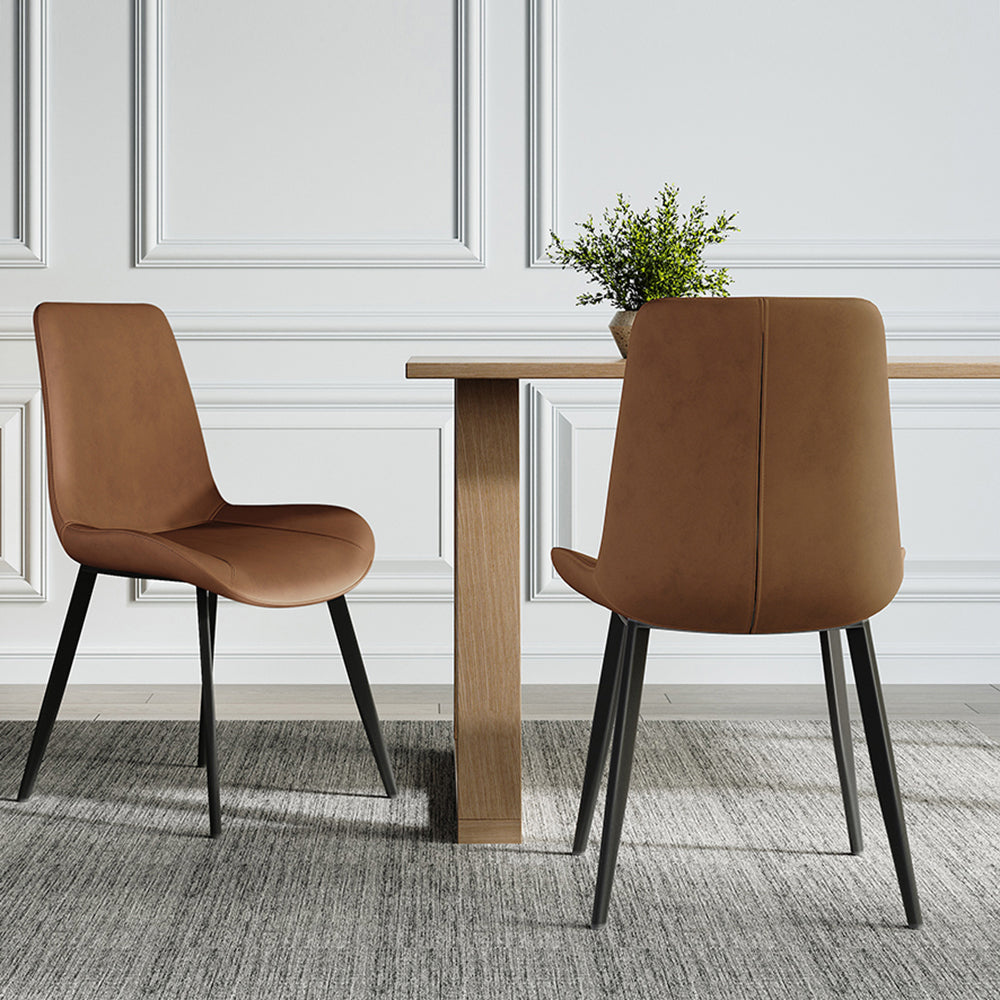 Modern Brown Dining Chair Set of 2 PU Leather Upholstered Side Chair