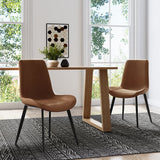 Modern Brown Dining Chair Set of 2 PU Leather Upholstered Side Chair