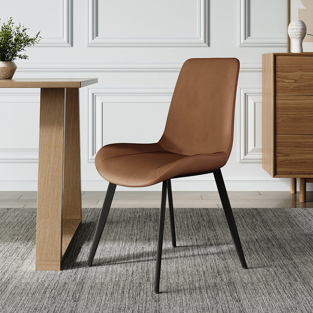 Modern Brown Dining Chair Set of 2 PU Leather Upholstered Side Chair