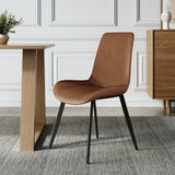 Modern Brown Dining Chair Set of 2 PU Leather Upholstered Side Chair