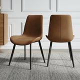 Modern Brown Dining Chair Set of 2 PU Leather Upholstered Side Chair