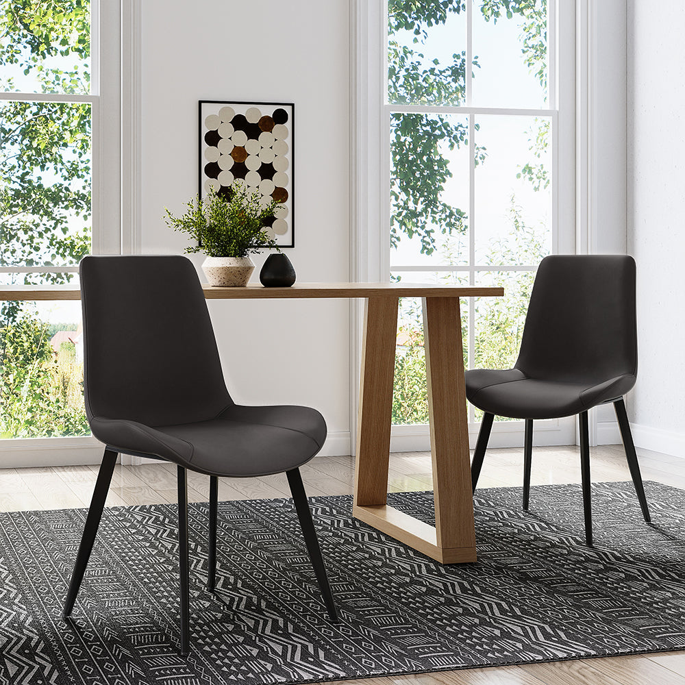 Modern Gray Upholstered Dining Chairs PU Leather Set of 2