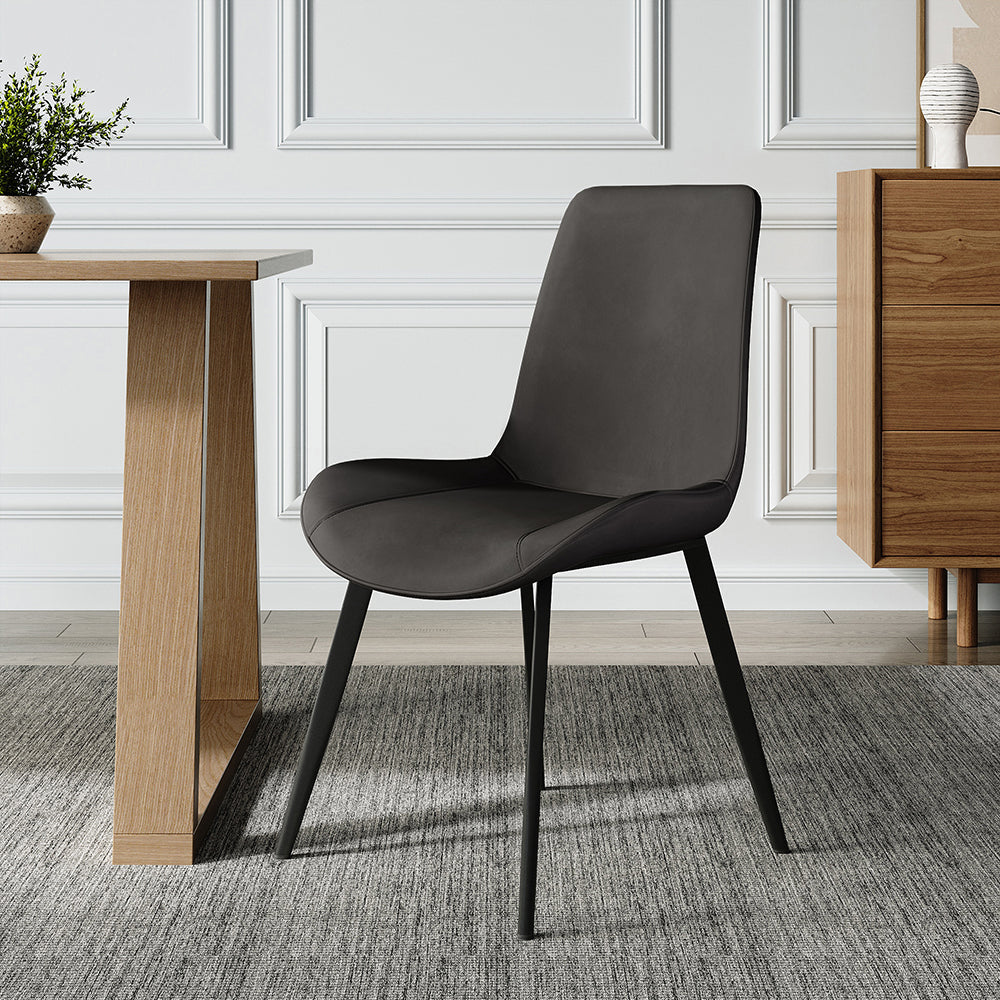 Modern Gray Upholstered Dining Chairs PU Leather Set of 2