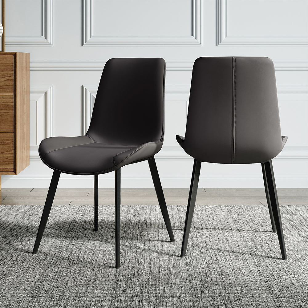 Modern Gray Upholstered Dining Chairs PU Leather Set of 2