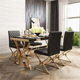 55" Modern Black Rectangle Tempered Glass Dining Table