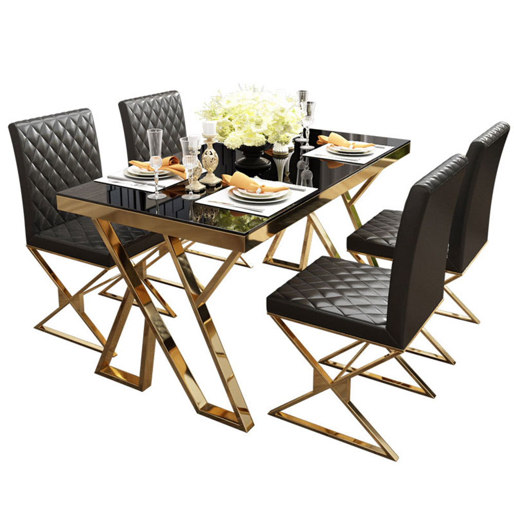 55" Modern Black Rectangle Tempered Glass Dining Table