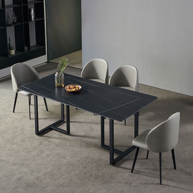 63" Rectangle Stone Dining Table Black Dining Table Carbon Steel Base