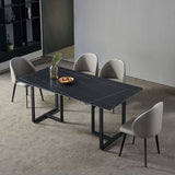 63" Rectangle Stone Dining Table Black Dining Table Carbon Steel Base