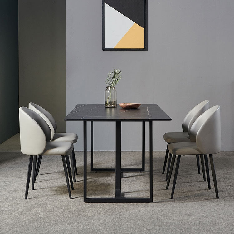 63" Rectangle Stone Dining Table Black Dining Table Carbon Steel Base