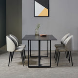 63" Rectangle Stone Dining Table Black Dining Table Carbon Steel Base