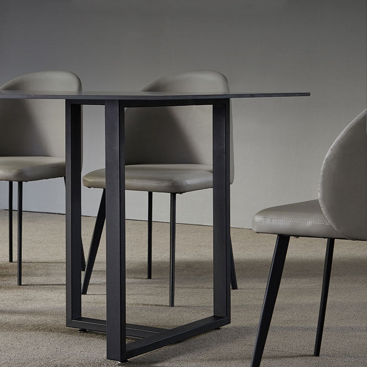 63" Rectangle Stone Dining Table Black Dining Table Carbon Steel Base