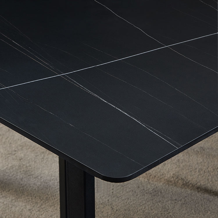 63" Rectangle Stone Dining Table Black Dining Table Carbon Steel Base