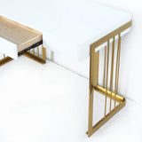 47" Glossy White Writing Desk with Drawer Modern Office Desk Gold Base-Desks,Furniture,Office Furniture