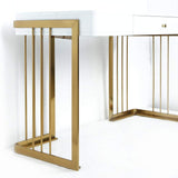 47" Glossy White Writing Desk with Drawer Modern Office Desk Gold Base-Desks,Furniture,Office Furniture