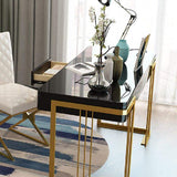 47" Glossy White Writing Desk with Drawer Modern Office Desk Gold Base-Desks,Furniture,Office Furniture