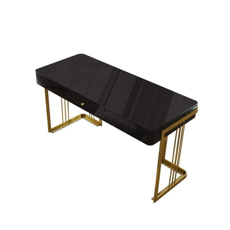 47" Glossy White Writing Desk with Drawer Modern Office Desk Gold Base-Desks,Furniture,Office Furniture