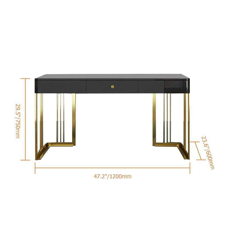 47" Glossy White Writing Desk with Drawer Modern Office Desk Gold Base-Desks,Furniture,Office Furniture