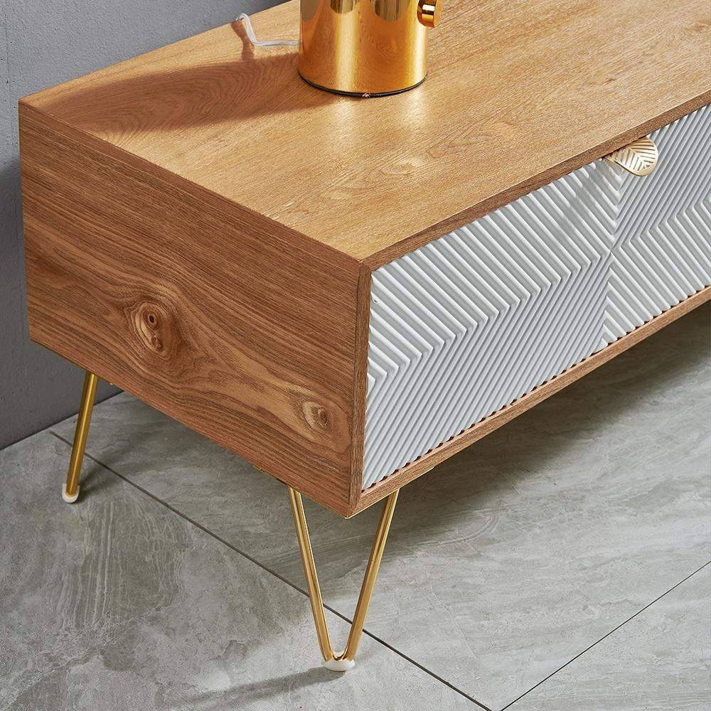 78.7" Inch Modern Nordic Wooden TV Stand in White & Gold with 3 Drawer for 85 Inch TV-Richsoul-Furniture,Living Room Furniture,TV Stands