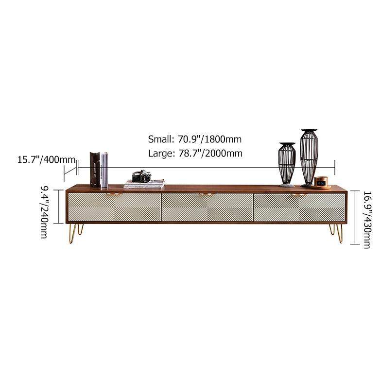 78.7" Inch Modern Nordic Wooden TV Stand in White & Gold with 3 Drawer for 85 Inch TV-Richsoul-Furniture,Living Room Furniture,TV Stands