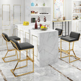 Black PU Leather Bar Stool & Counter Stool Gold Legs with Footrest