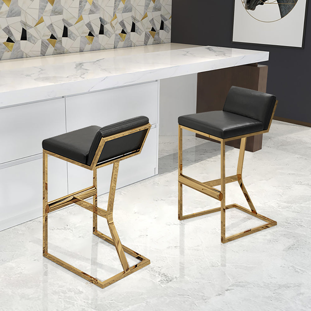 Black PU Leather Bar Stool & Counter Stool Gold Legs with Footrest